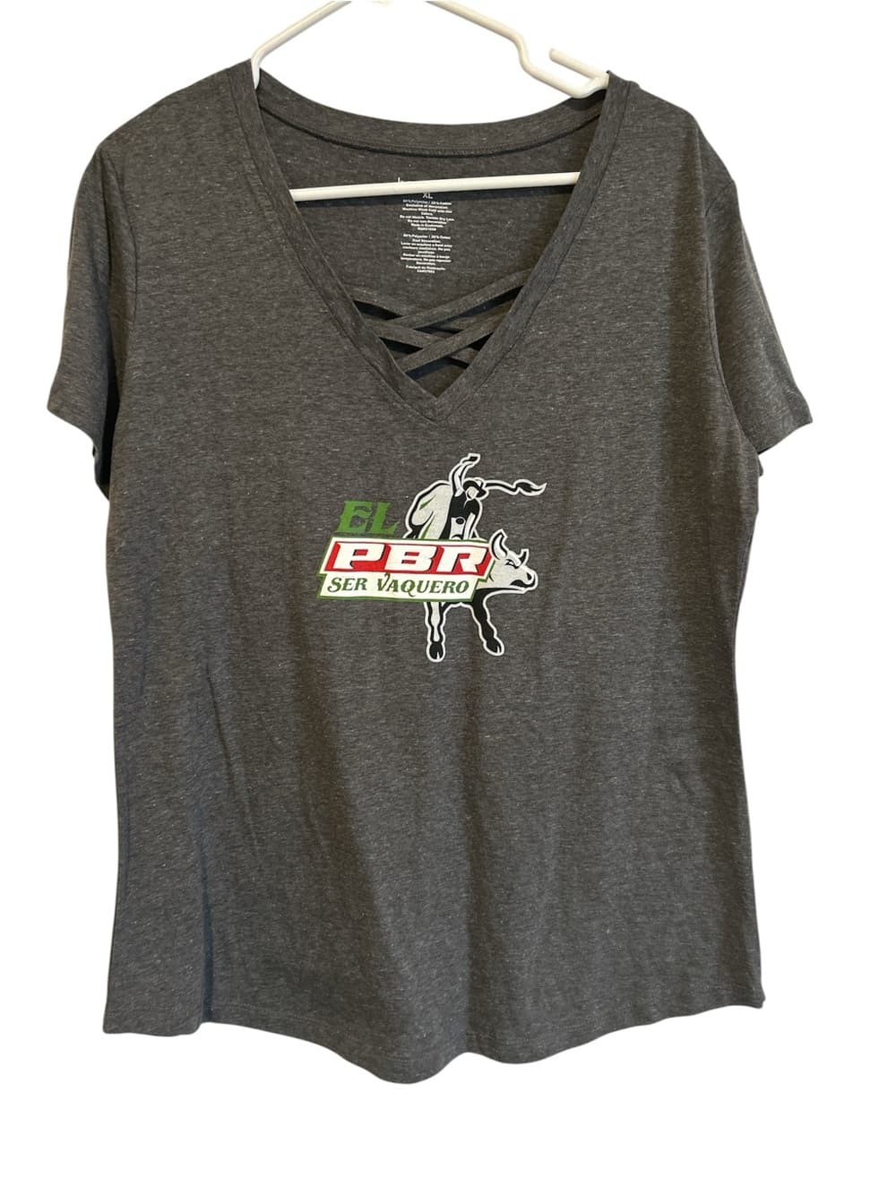 Women’s Boxercraft PBR Short Sleeve T-shirt Cross V Neck Front, Size XL - Thumbnail 4