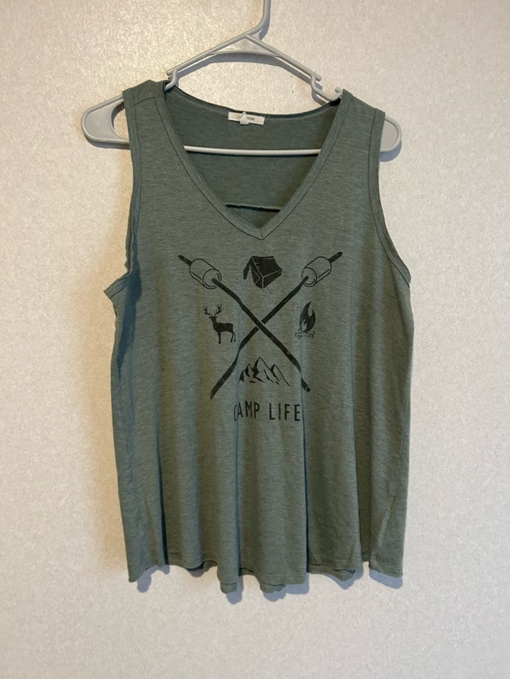 Women’s Hunter Green Camp Tank Top With Bow Cross Design, Size Large - Thumbnail 3