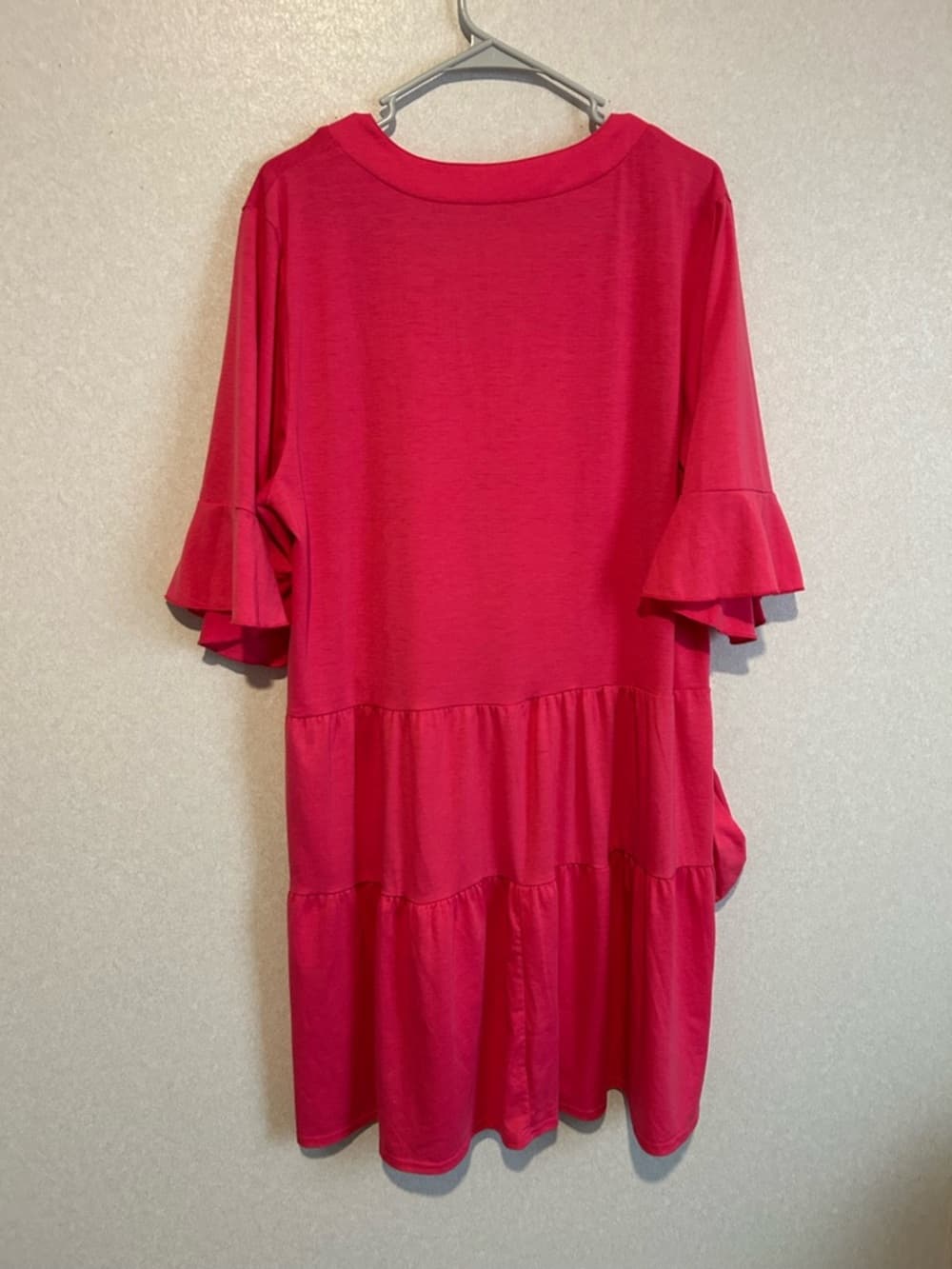 Women’s Pink Summer Dress With Pocket, V Neck, Ruffle Short Sleeve, Size XL - Thumbnail 3