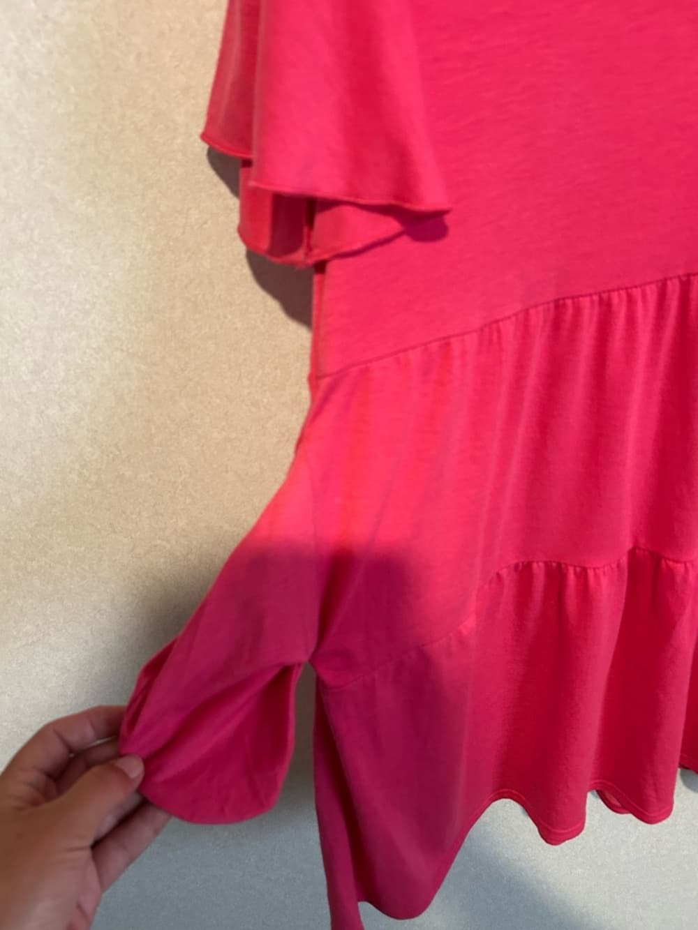 Women’s Pink Summer Dress With Pocket, V Neck, Ruffle Short Sleeve, Size XL