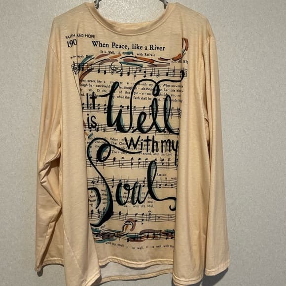 Women’s Plus Size Long Sleeve Lightweight Tee Shirt, Song Note Design, 5XL - Thumbnail 4