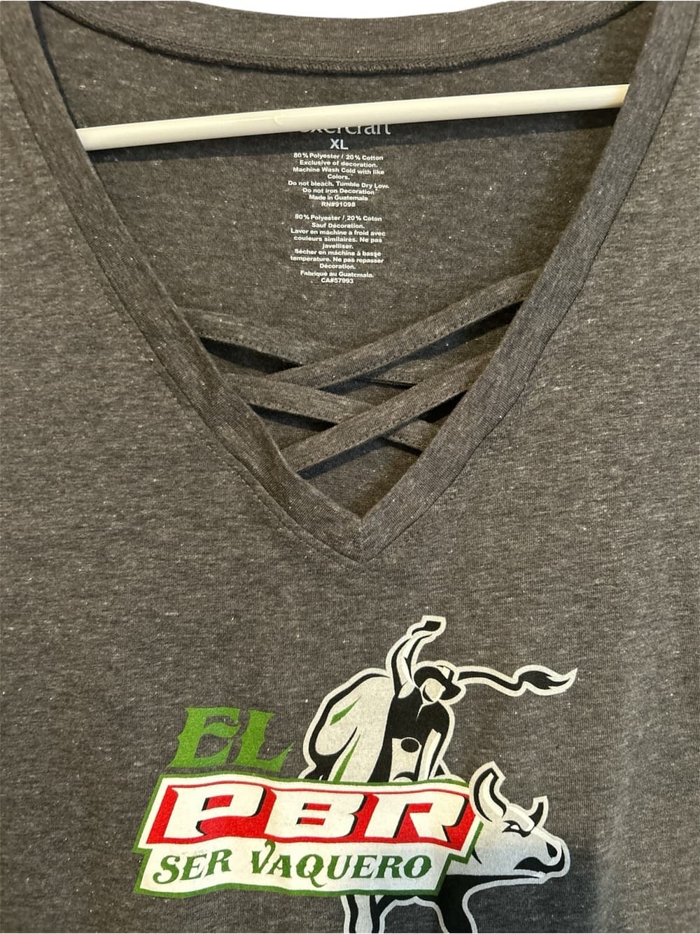 Women’s Boxercraft PBR Short Sleeve T-shirt Cross V Neck Front, Size XL - Thumbnail 2