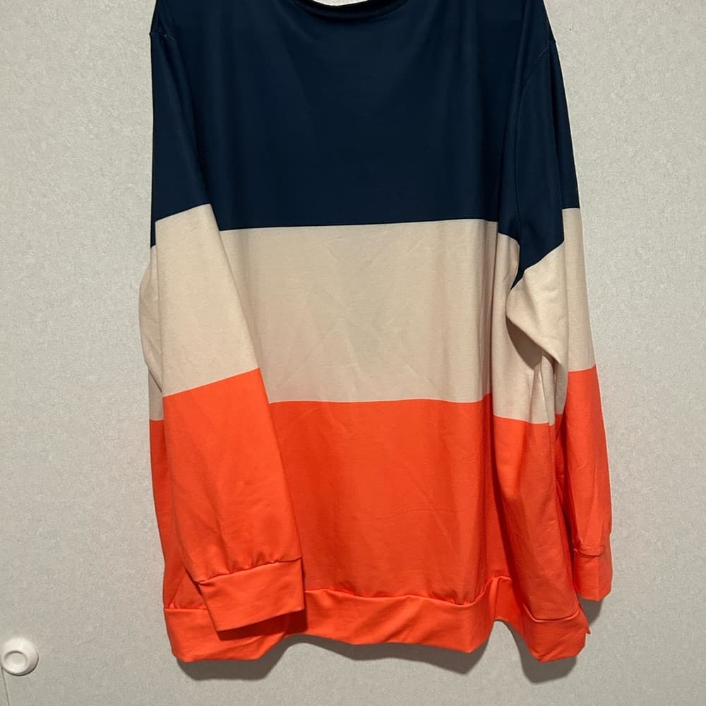 Women’s Plus Size Tricolor Sweater, 1/2 Zip, Blue, Tan, And Peach, Size 5XL - Thumbnail 2