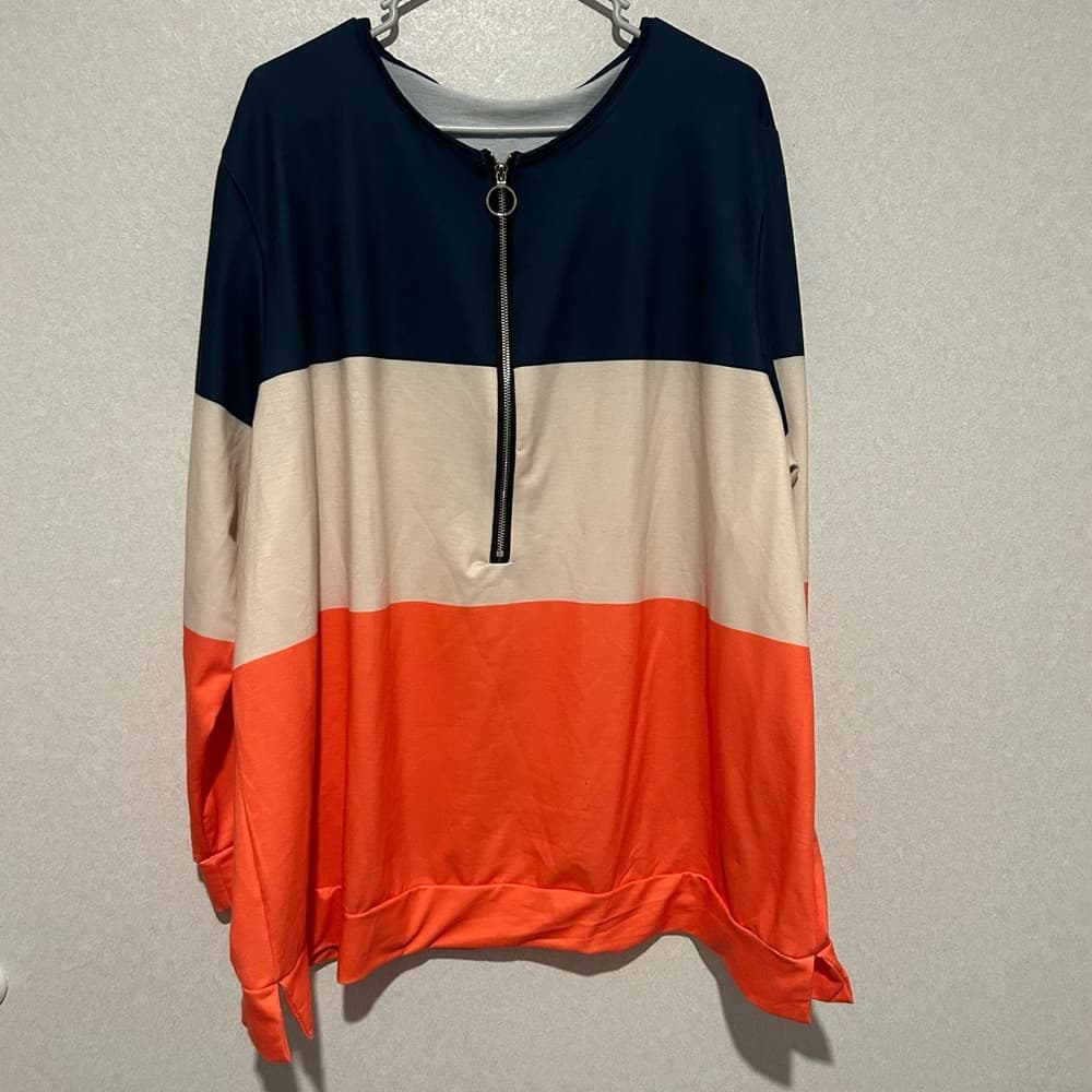 Women’s Plus Size Tricolor Sweater, 1/2 Zip, Blue, Tan, And Peach, Size 5XL - Thumbnail 3