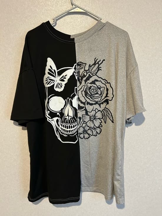 Women’s Graphic Short Sleeve Tee Shirt With Skull And Flower Design, SHEIN, 1X - Thumbnail 4