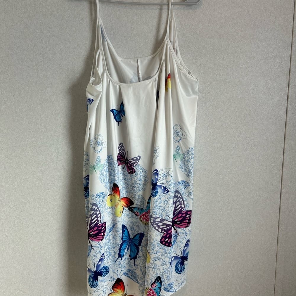 White Butterfly Print Slip Dress - Women Tops - Thumbnail 2