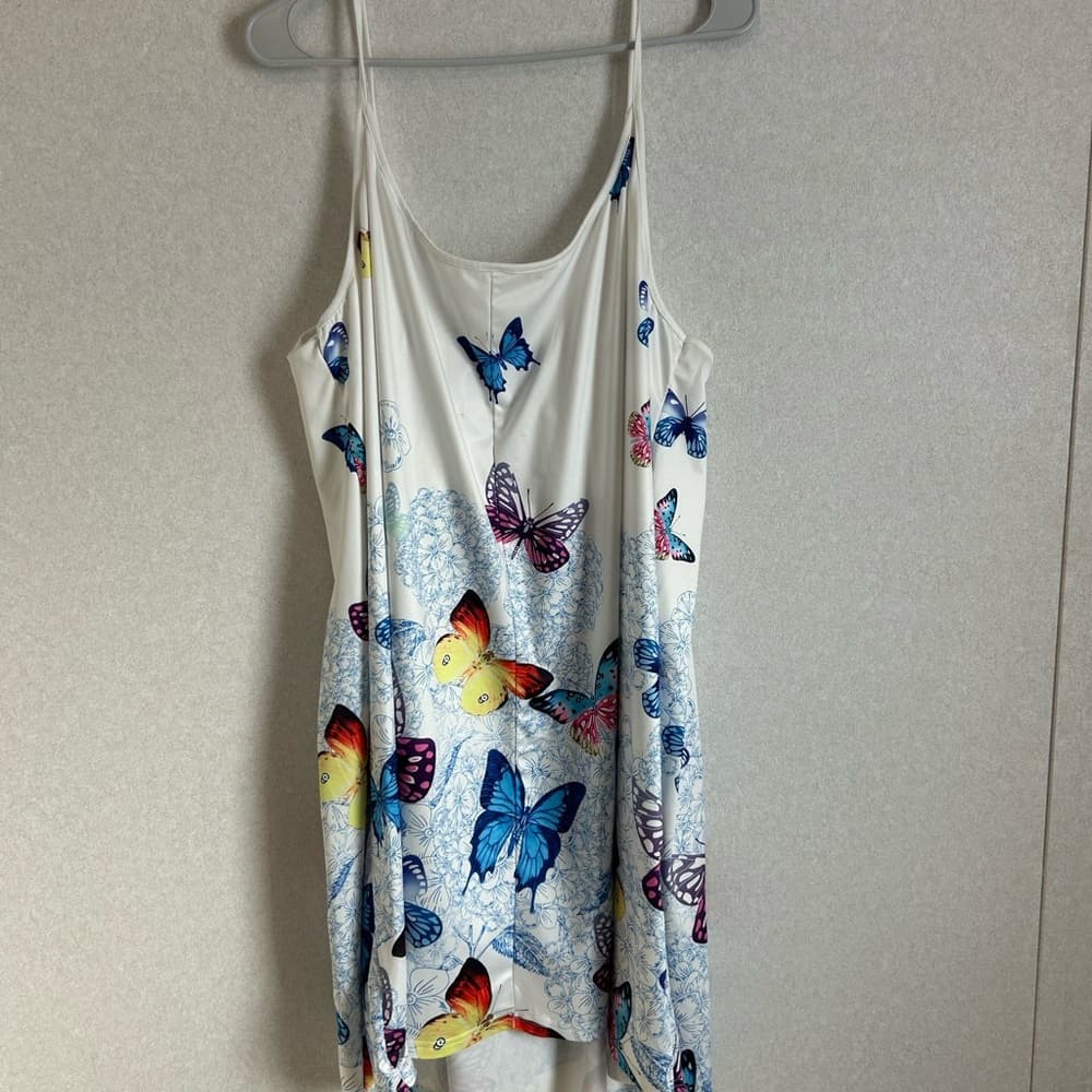 White Butterfly Print Slip Dress - Women Tops - Thumbnail 3