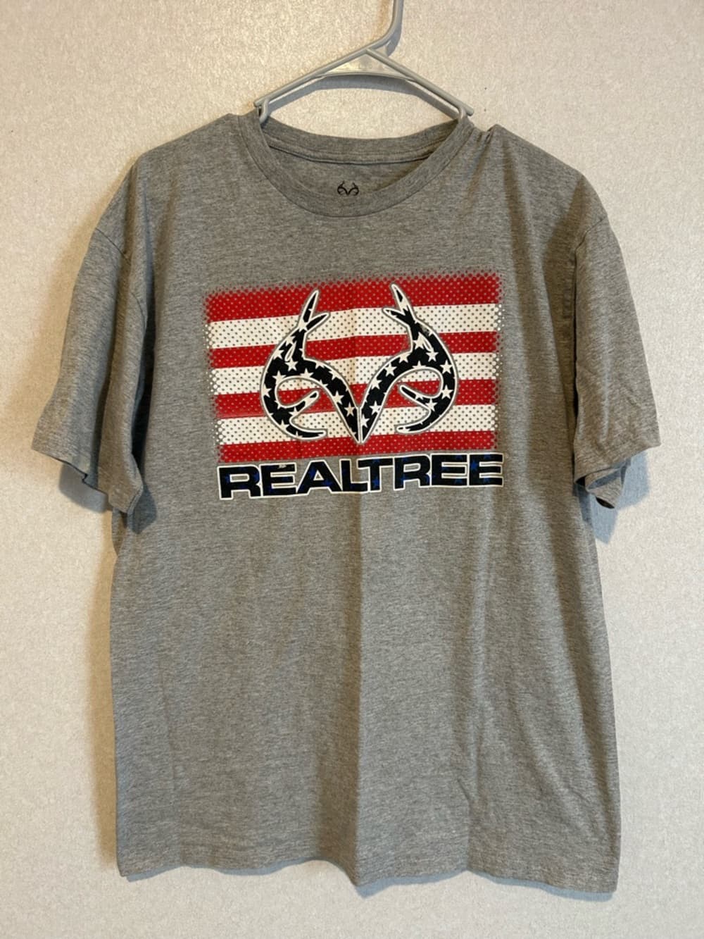 Mens Real Tree Fourth Of July Short Sleeve Tee Shirt, Gray, Size Large - Thumbnail 4