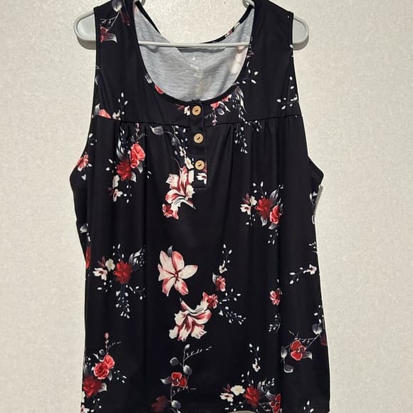 Women’s Plus Size Summer Tank Top, With A Black And Pink Floral Design, 5XL - Thumbnail 4