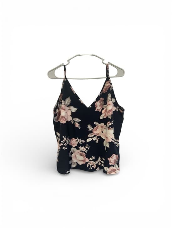 Women’s SHEIN Summer Tank Top Crop Skinny Strap Black With Floral Design, XL - Thumbnail 4