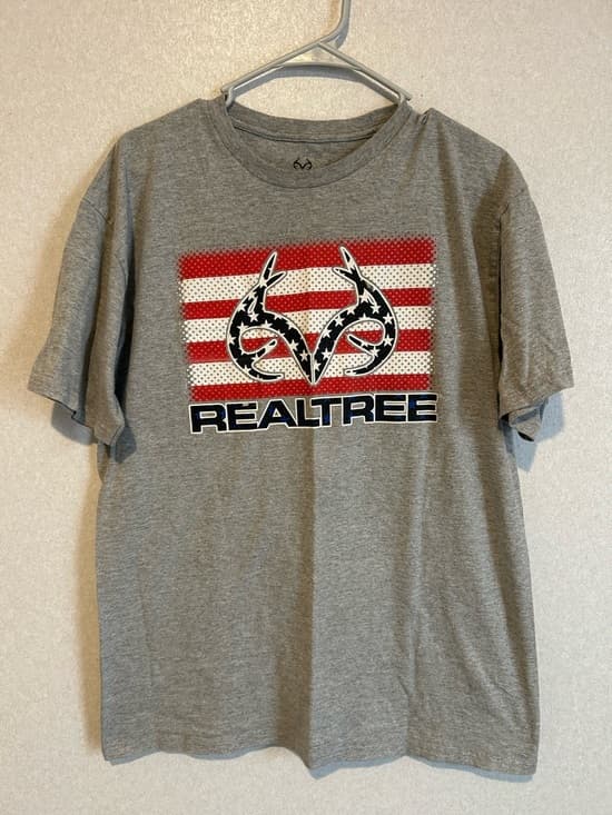 Mens Real Tree Fourth Of July Short Sleeve Tee Shirt, Gray, Size Large - Thumbnail 5