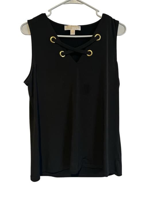 Michael Michael Kors Sleeveless Tank Top Womens Large Black W/Gold Criss Cross - Thumbnail 4