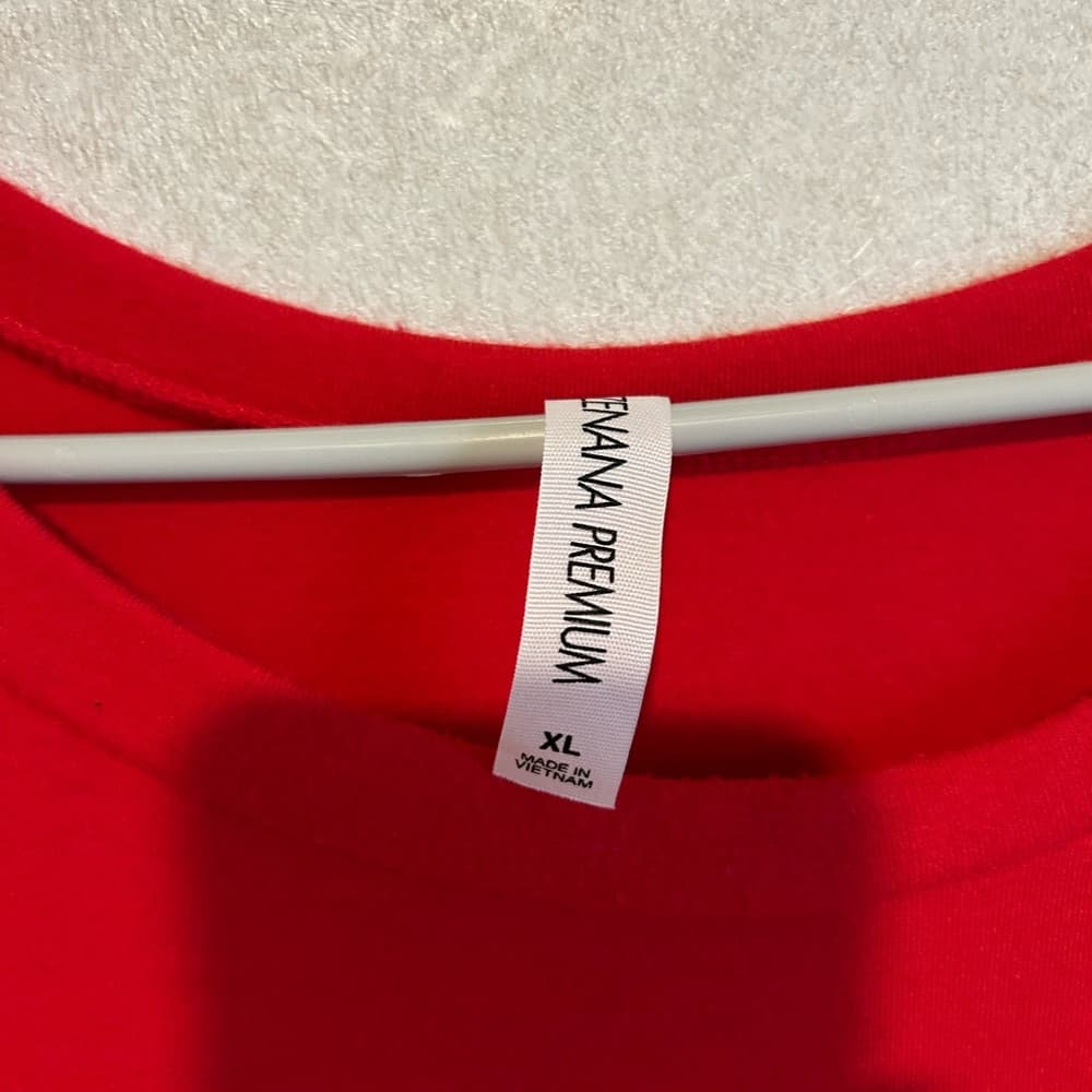 Women’s Casual Long Sleeve Tee, Red With Faux Leather Elbow Accents - Thumbnail 2