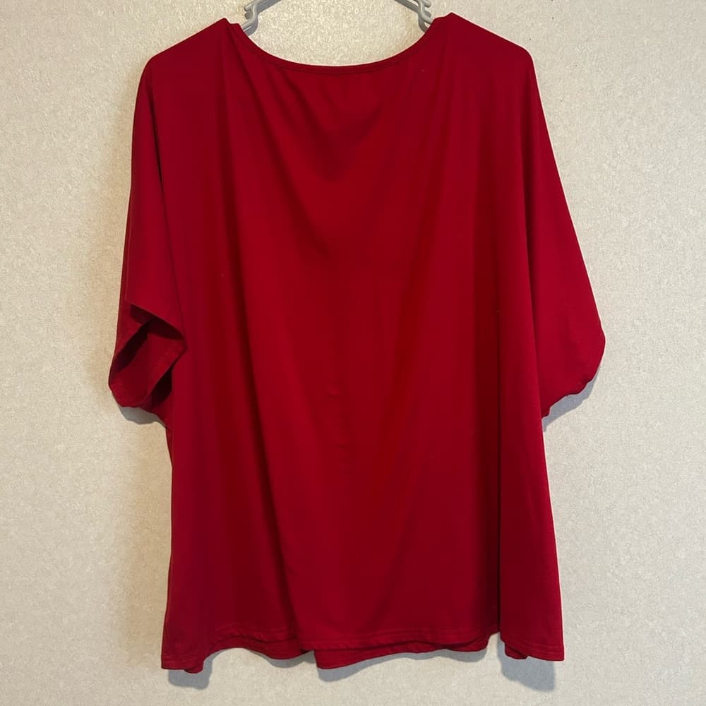 Women’s Plus Size Short Sleeve Basic Tee Shirt, Soft, Red, Size 5XL - Thumbnail 3
