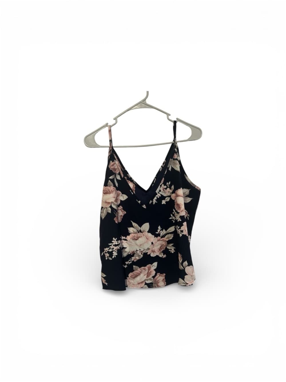 Women’s SHEIN Summer Tank Top Crop Skinny Strap Black With Floral Design, XL - Thumbnail 2