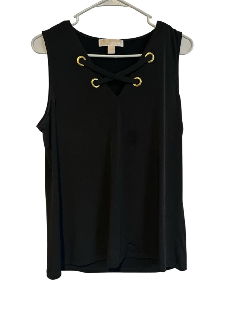 Michael Michael Kors Sleeveless Tank Top Womens Large Black W/Gold Criss Cross - Thumbnail 3