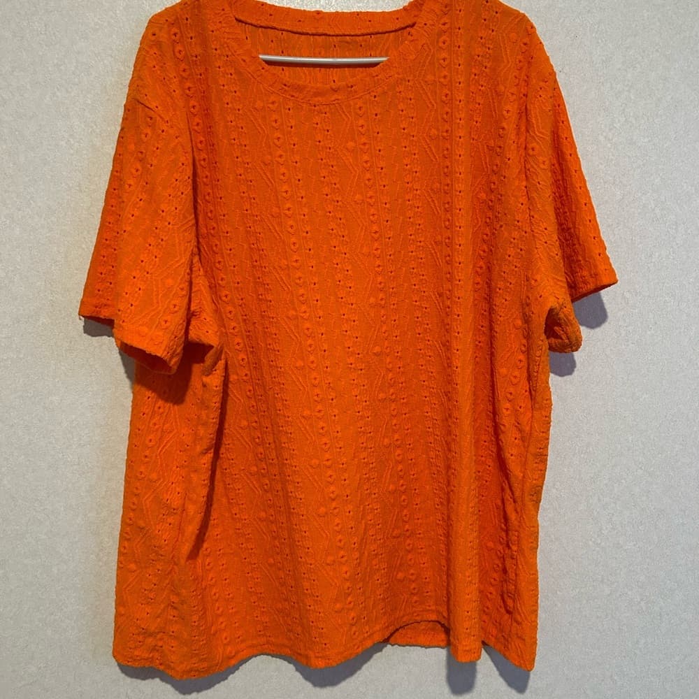 Women’s Plus Size Blouse, Orange, Lace Design, Poly And Spandex, Size 5XL - Thumbnail 3