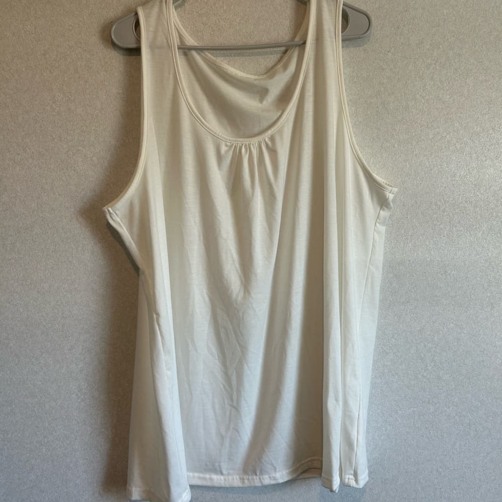Women’s Basic White Tank Tip, Wide Should Straps With Ruffled Neck, Size 4XL - Thumbnail 3