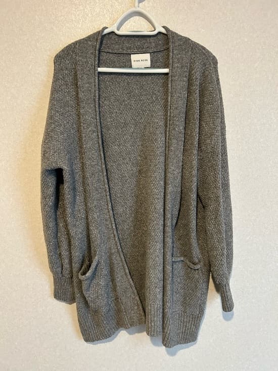 Women’s Pink Rose Grey Cardigan, Long Sleeves, With Pockets, Size XL - Thumbnail 4