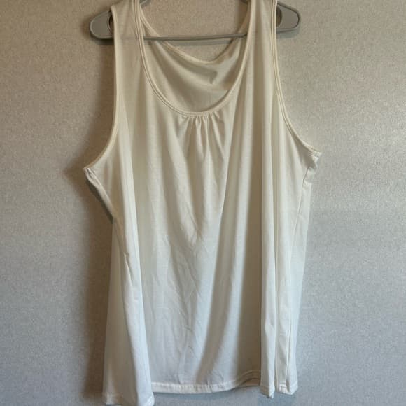 Women’s Basic White Tank Tip, Wide Should Straps With Ruffled Neck, Size 4XL - Thumbnail 4