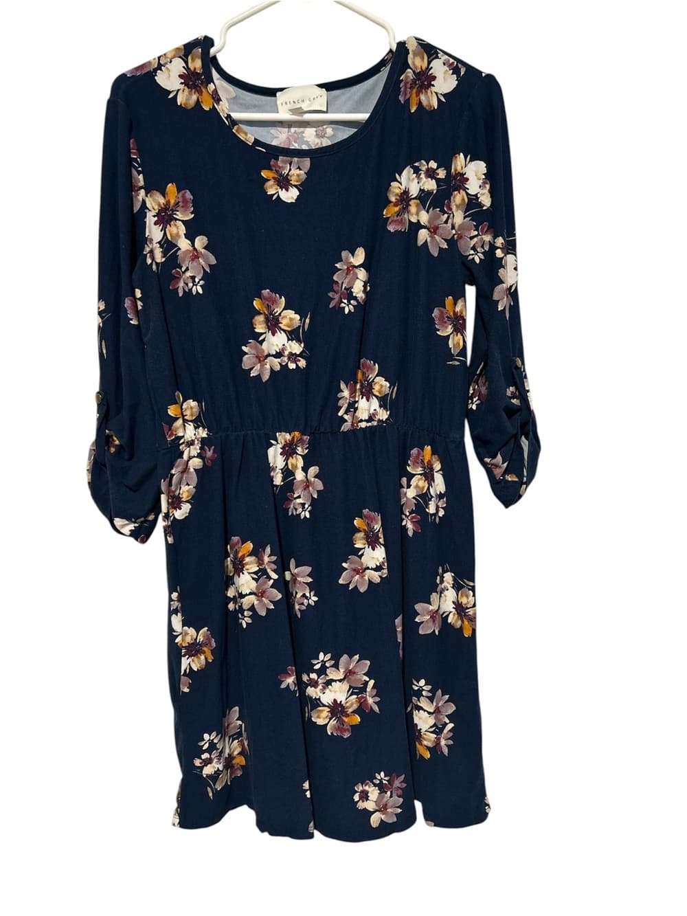 Women’s French Gray Midi Summer Dress With 3/4 Sleeves And Button, Size Large - Thumbnail 4