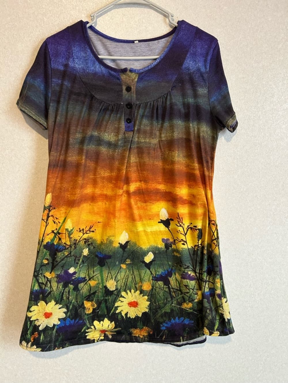 Women’s Long Shirt Or Short Dress Sunset With Floral Picture Size XL - Thumbnail 2