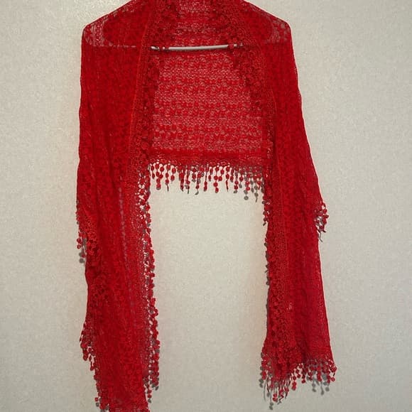 Women’s Romantic Lightweight Lace Scarf, Red, Perfect For Any Occasion - Thumbnail 3