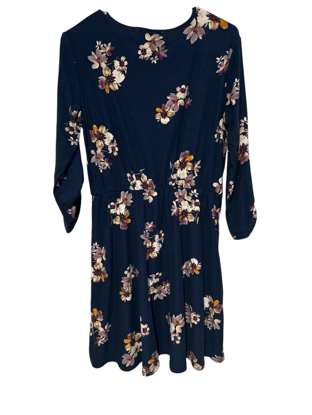 Women’s French Gray Midi Summer Dress With 3/4 Sleeves And Button, Size Large - Thumbnail 3