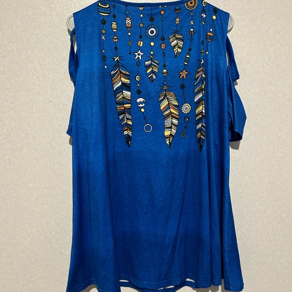 Women’s Short Sleeve, Open Sleeve, Plus Size Too, Blue Feathers Size 4XL - Thumbnail 2