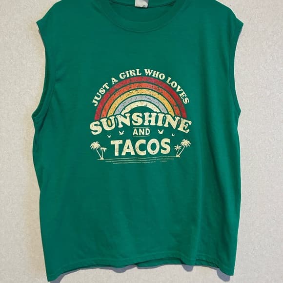 Women’s Plus Size Graphic Tank Top, A Girl Loves Sunshine And Tacos, 2XL - Thumbnail 4