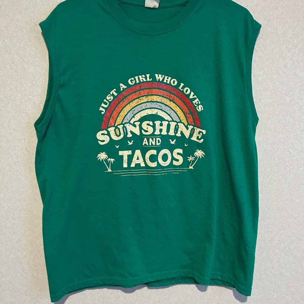 Women’s Plus Size Graphic Tank Top, A Girl Loves Sunshine And Tacos, 2XL - Thumbnail 3