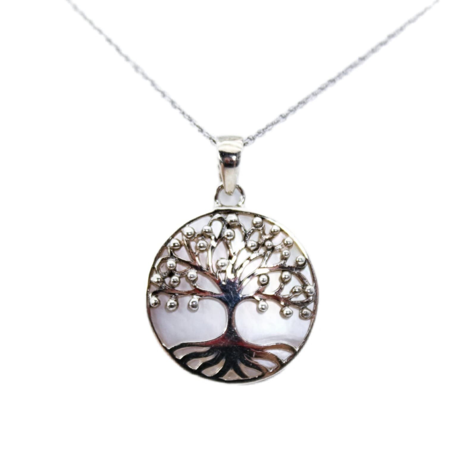 ATI Sterling Silver 925 Tree Of Life Mother Of Pearl Pendant Necklace 16"
