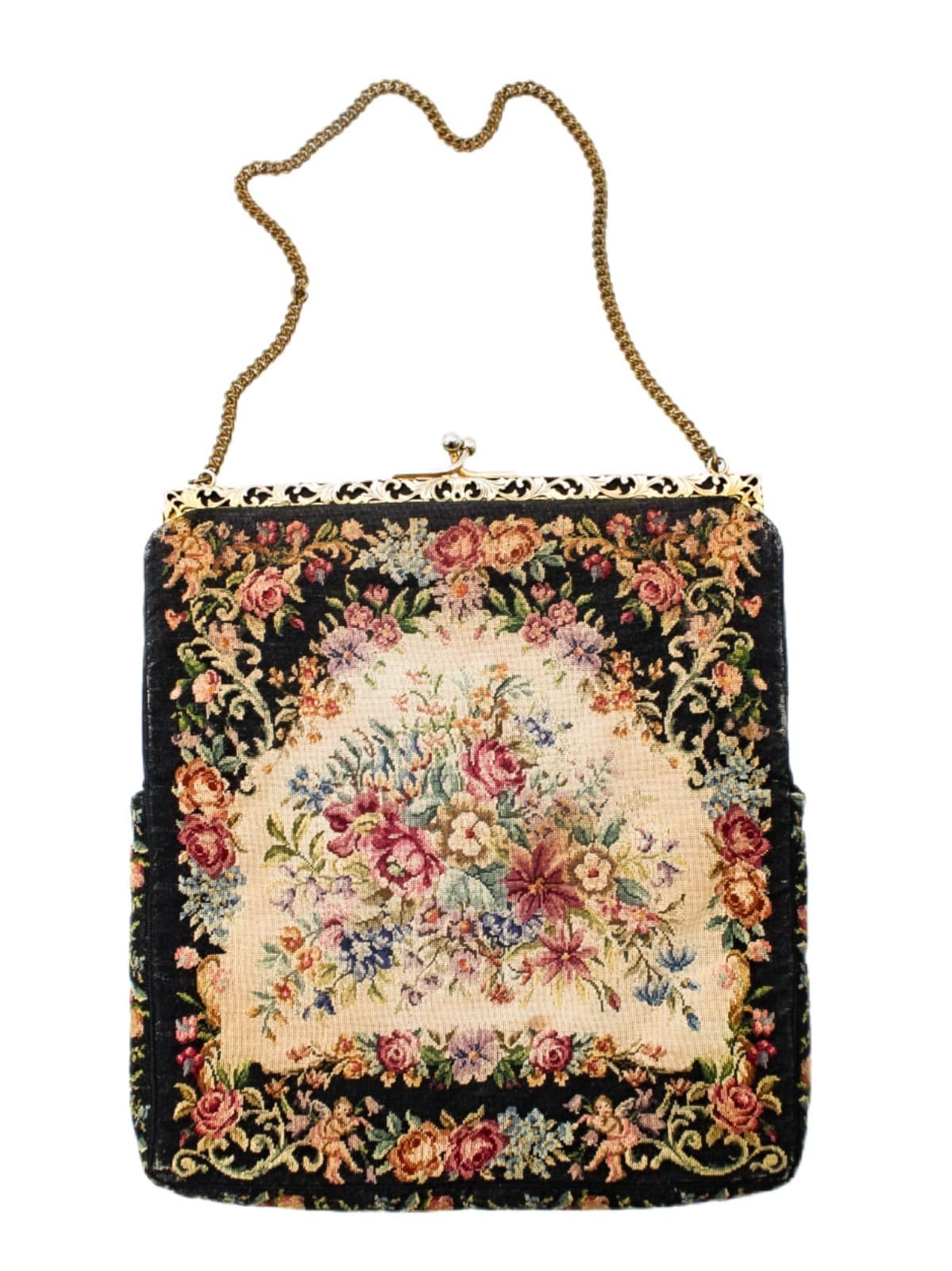 Vintage Spritzer Fuhrmann Austria Petit Point Needlepoint Floral Purse Bag