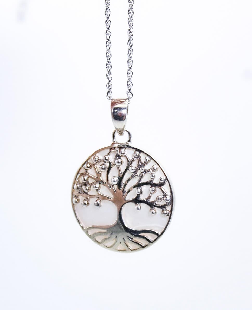 ATI Sterling Silver 925 Tree Of Life Mother Of Pearl Pendant Necklace 16" - Thumbnail 6