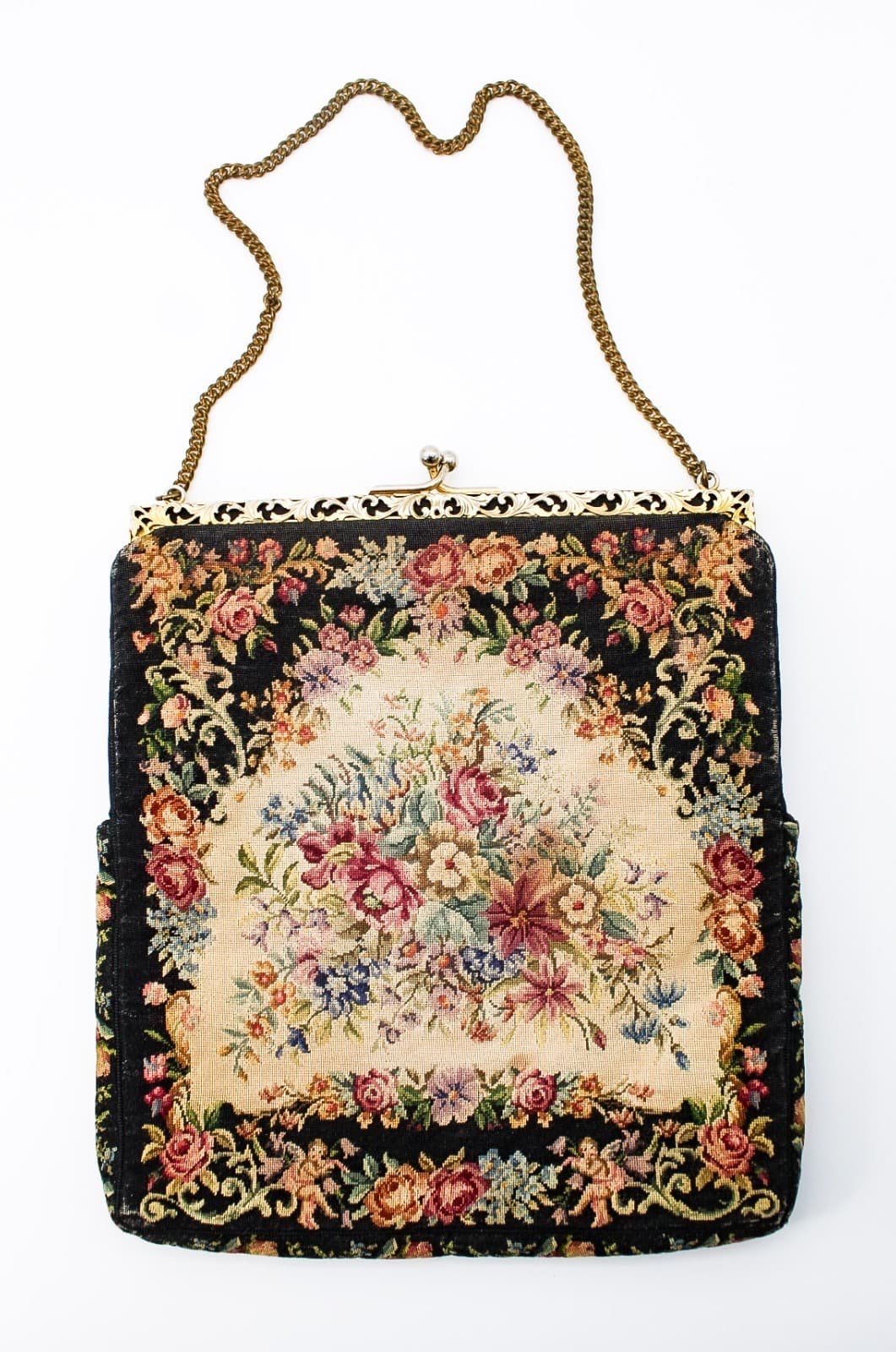 Vintage Spritzer Fuhrmann Austria Petit Point Needlepoint Floral Purse Bag - Thumbnail 15