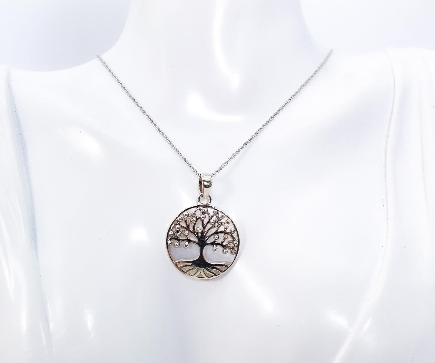 ATI Sterling Silver 925 Tree Of Life Mother Of Pearl Pendant Necklace 16" - Thumbnail 2
