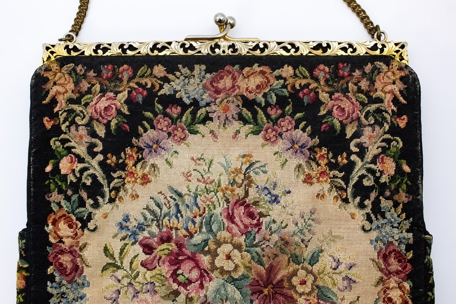 Vintage Spritzer Fuhrmann Austria Petit Point Needlepoint Floral Purse Bag - Thumbnail 4