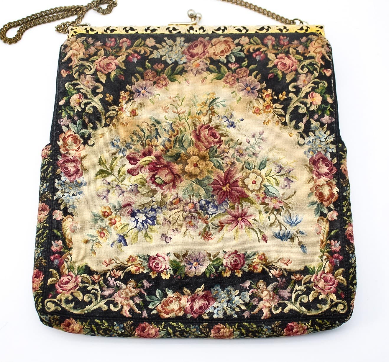Vintage Spritzer Fuhrmann Austria Petit Point Needlepoint Floral Purse Bag - Thumbnail 12