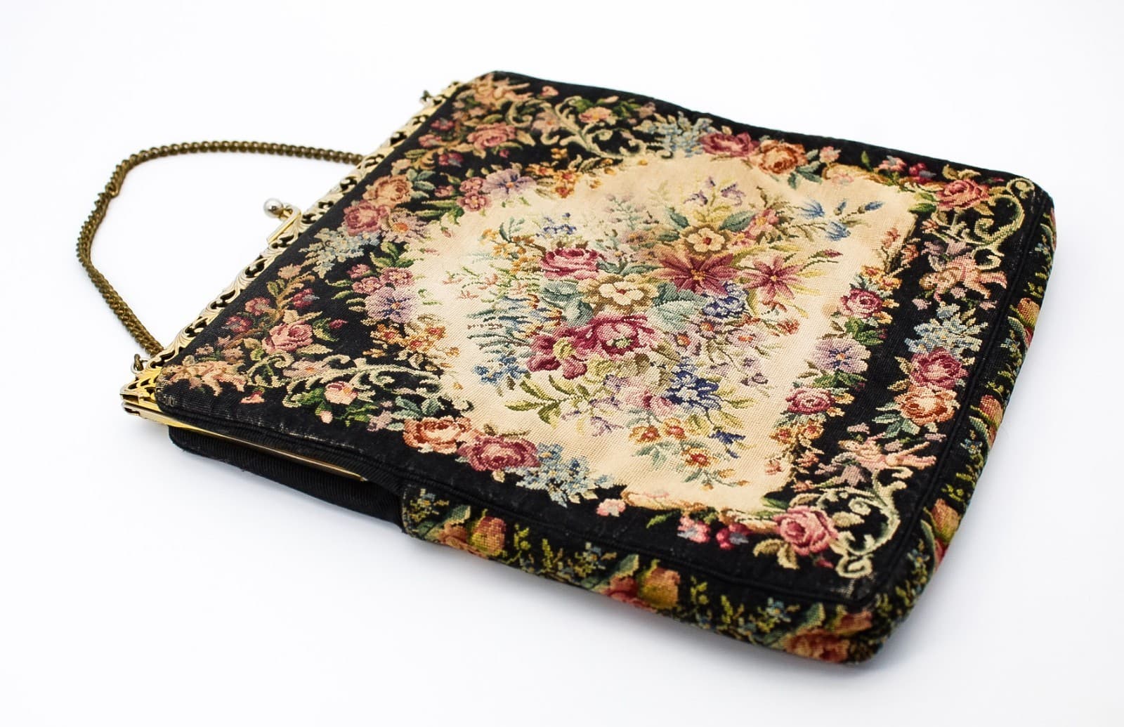 Vintage Spritzer Fuhrmann Austria Petit Point Needlepoint Floral Purse Bag - Thumbnail 3