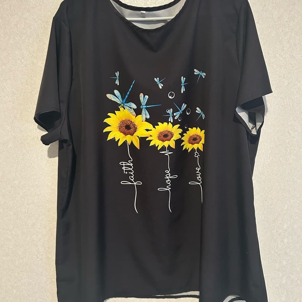 Women’s Plus Size Top, Faith, Hope, And Love, With Dragonfly, Size 5xL - Thumbnail 3