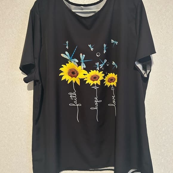 Women’s Plus Size Top, Faith, Hope, And Love, With Dragonfly, Size 5xL - Thumbnail 4