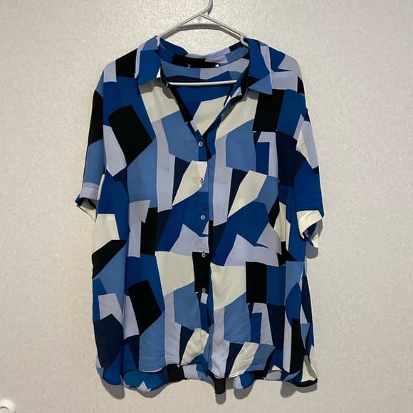 Women’s Multicolor Blue Blouse From Jcpenny Size 2xL With Feathered Bottom - Thumbnail 4