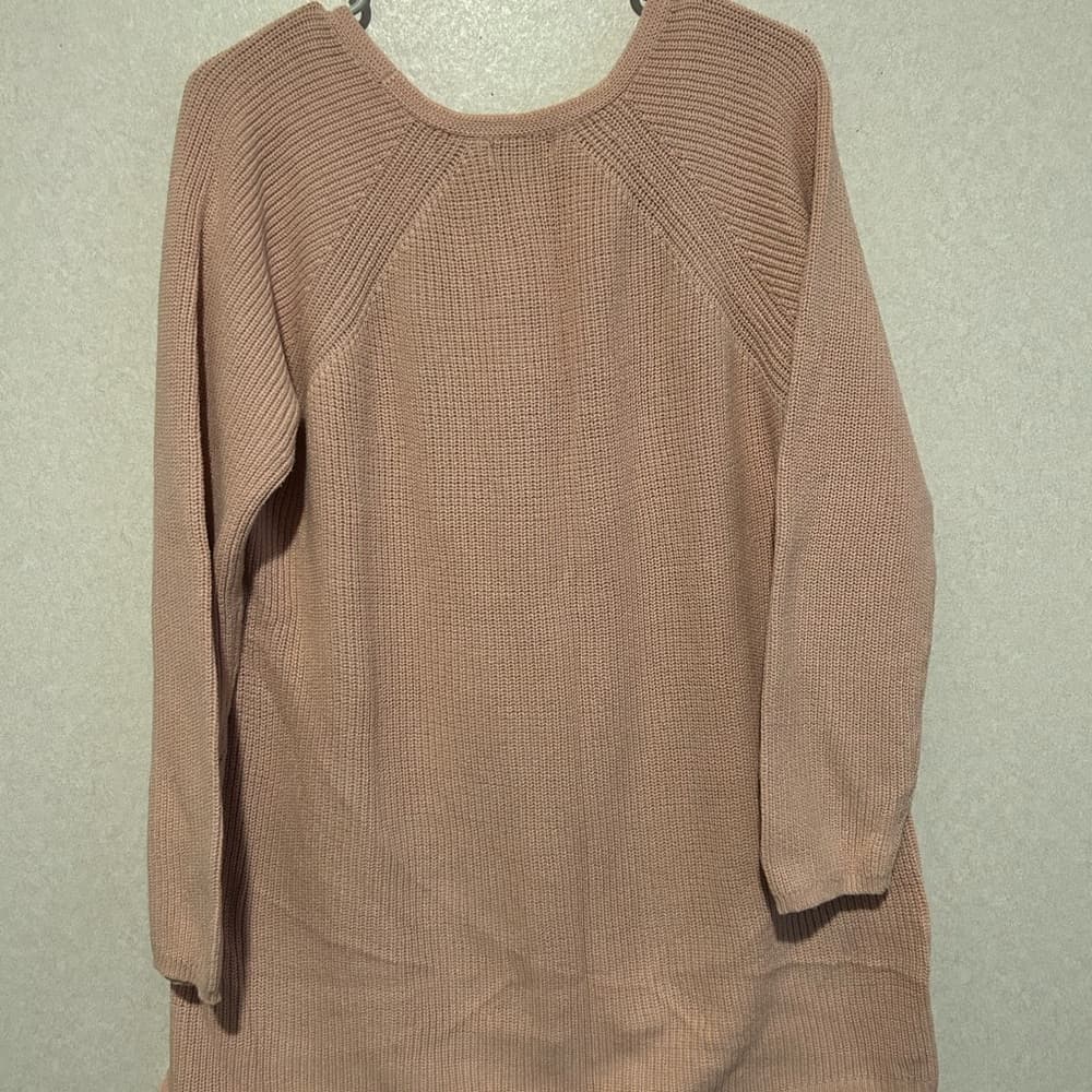 Women’s Baby Pink Pullover Sweater With Now Tie Accents On The Shoulder Large - Thumbnail 2