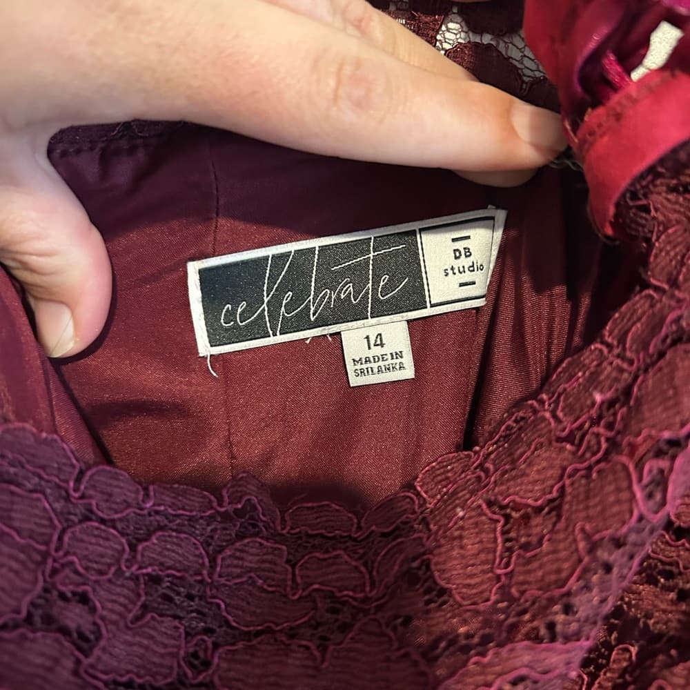 Women Or Teens Formal Prom Dress, Maroon With A Lace Top, One Shoulder, 14 - Thumbnail 4