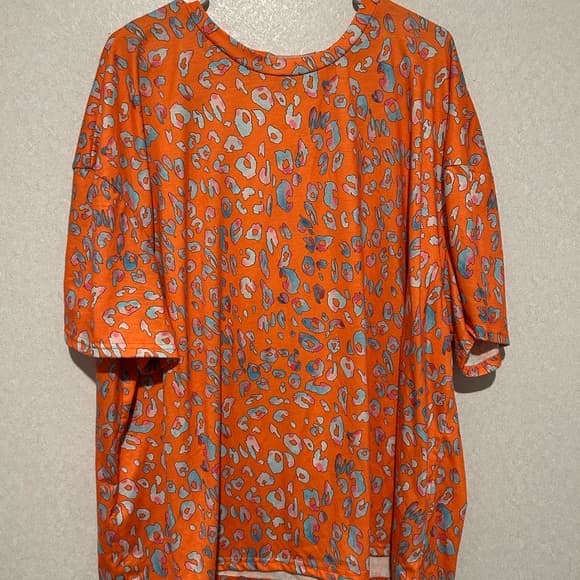 Women’s Plus Size Orange Leopard Print Tee Shirt, Short Sleeve, Size 5XL - Thumbnail 5