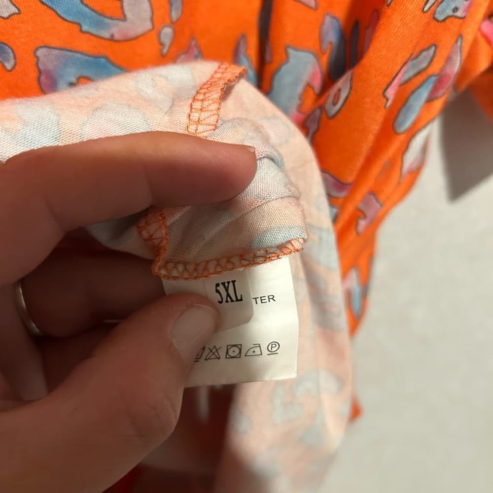 Women’s Plus Size Orange Leopard Print Tee Shirt, Short Sleeve, Size 5XL - Thumbnail 2