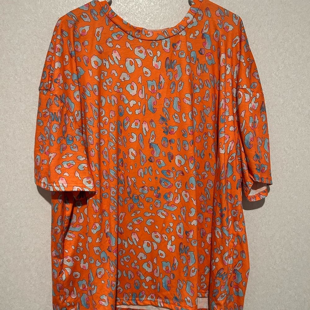 Women’s Plus Size Orange Leopard Print Tee Shirt, Short Sleeve, Size 5XL - Thumbnail 4
