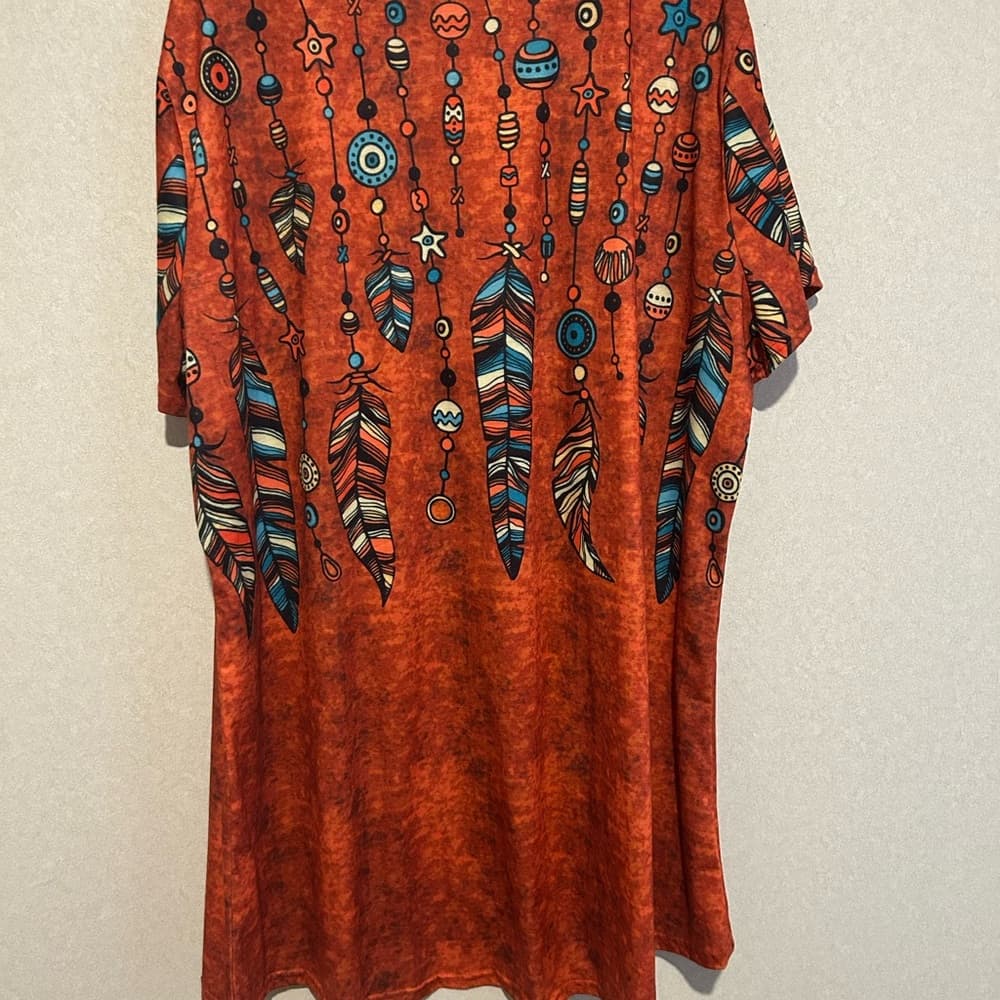 Women’s Plus Size Mini Dress Or Night Shirt, Boho Design With Feathers, 5XL - Thumbnail 2