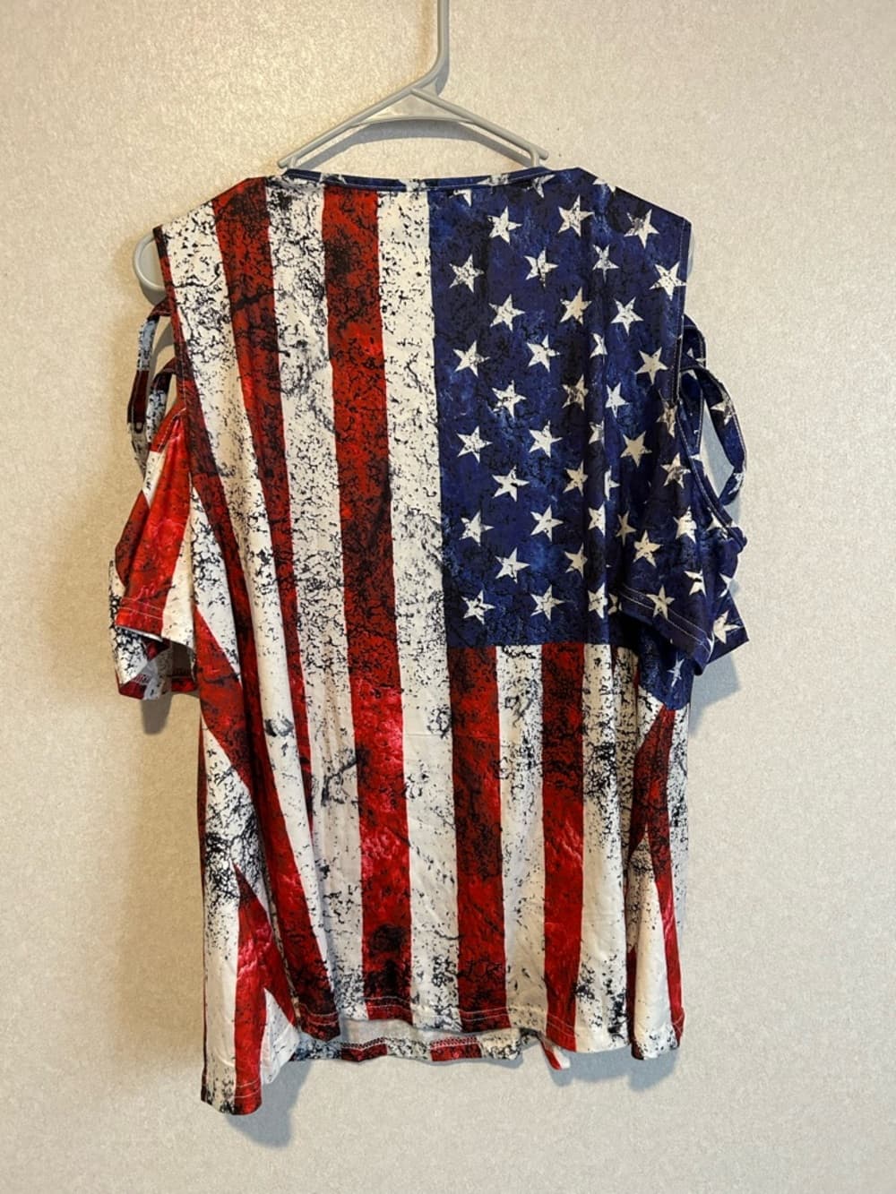 Women’s 4th Of July Flag Shirt With Sleeve Accents, Short Sleeve, Size 2XL - Thumbnail 3