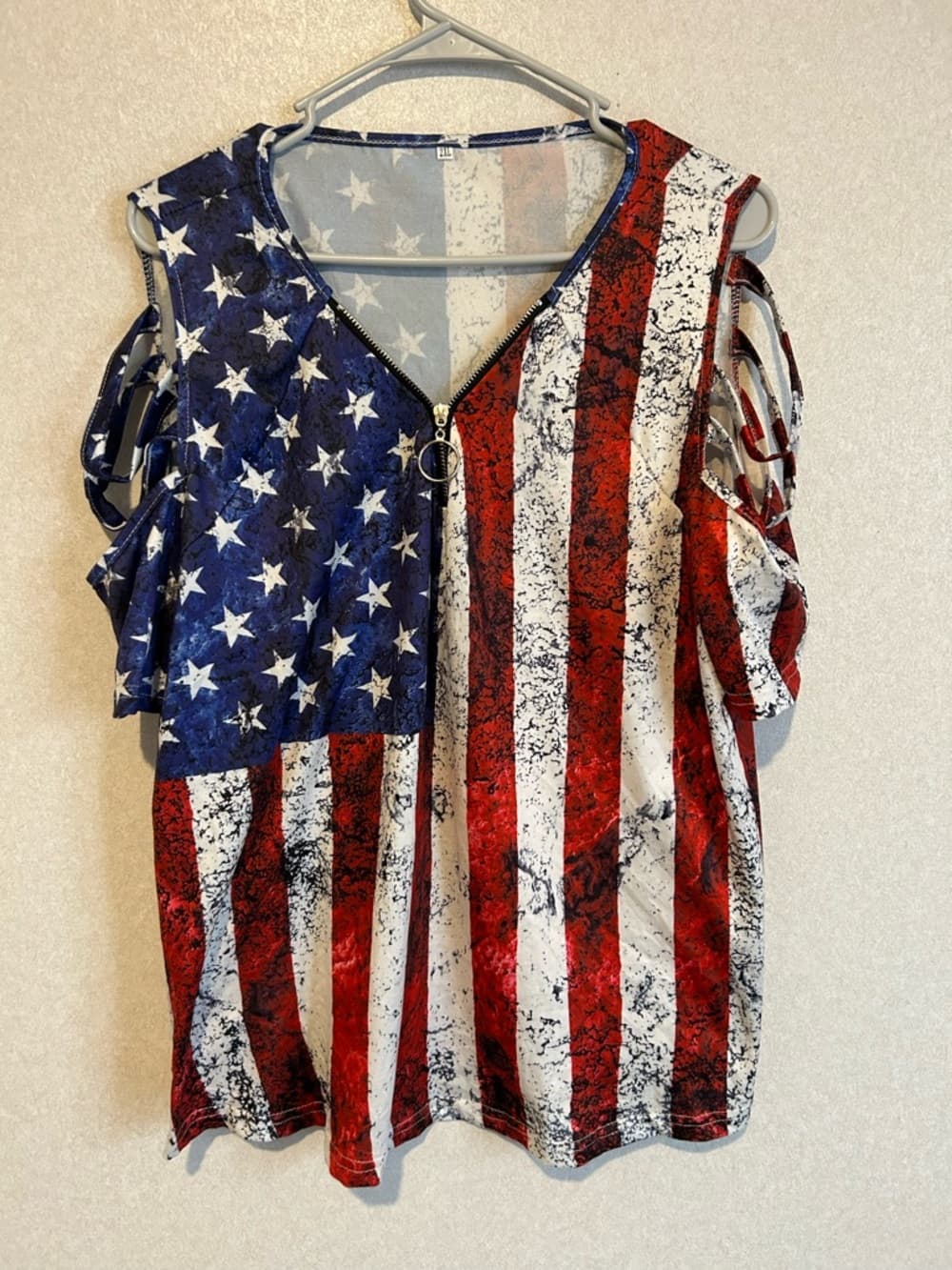 Women’s 4th Of July Flag Shirt With Sleeve Accents, Short Sleeve, Size 2XL - Thumbnail 4